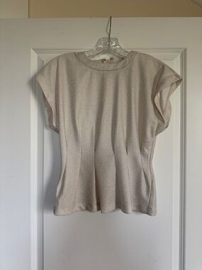Cream Sparkle Cap-Sleeve Top - Glam M